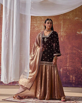 Designer Party Wear Top, Lehenga Palazzo, and Dupatta Set