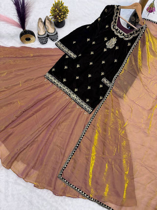 Designer Party Wear Top, Lehenga Palazzo, and Dupatta Set