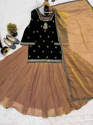 Designer Party Wear Top, Lehenga Palazzo, and Dupatta Set