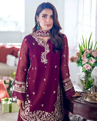 Royal Maroon Chiffon Ensemble