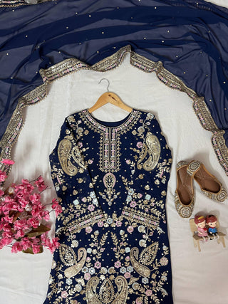Embroidered Georgette Kurti-Plazzo Set
