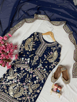 Embroidered Georgette Kurti-Plazzo Set
