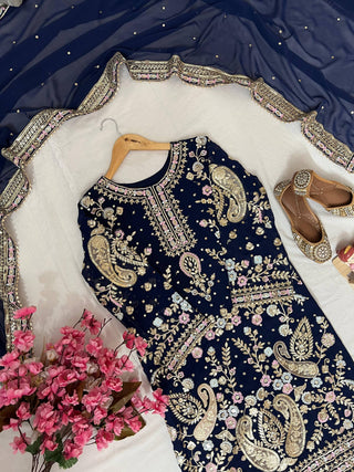 Embroidered Georgette Kurti-Plazzo Set