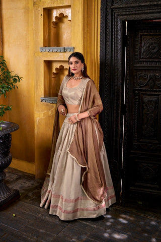 Pure Chanderi Bandhej Print With Lace Touch Up