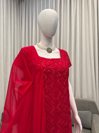 Trendy Embroidered Top & Boot-Cut Pant Dupatta Set for Women