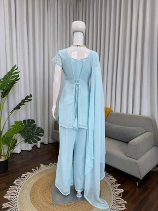 Trendy Embroidered Top & Boot-Cut Pant Dupatta Set for Women